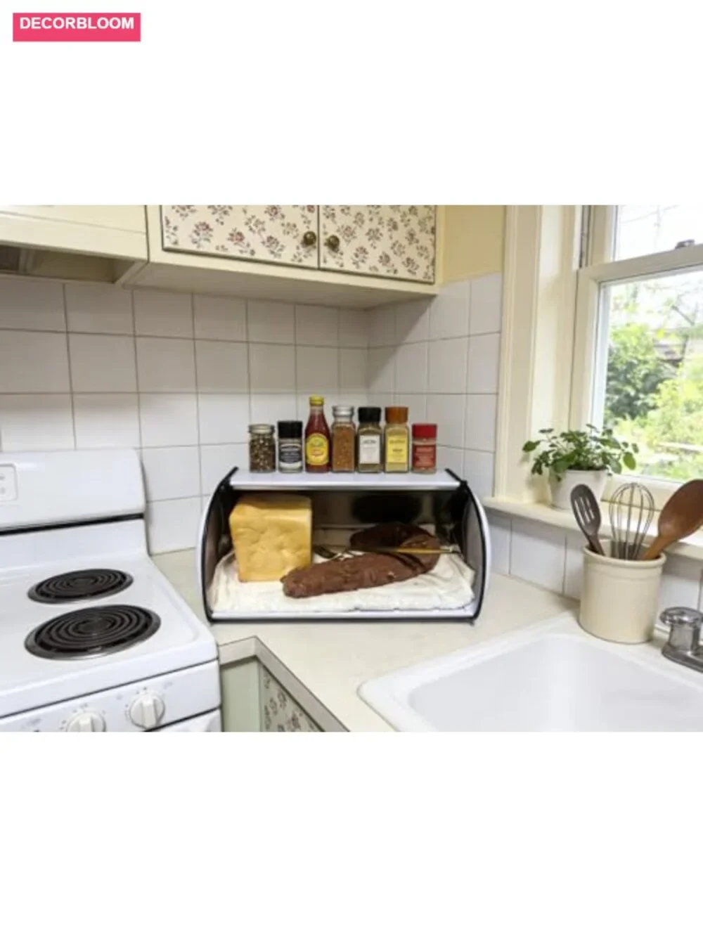 Metal Bread Box Roll Top Farmhouse Kitchen Storage Container